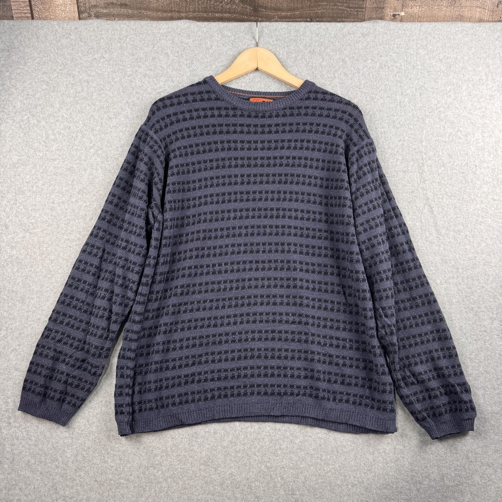 Bullock & Jones Sweater Mens XL‎ Blue Textured Stripe Cotton Blend Italy Grandpa